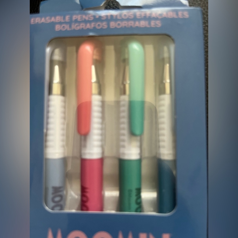 MOOMIN Erasable Pens Pink, Blue, Green & Purple 4 Pack Set NEW NWT NIB - Picture 2 of 4